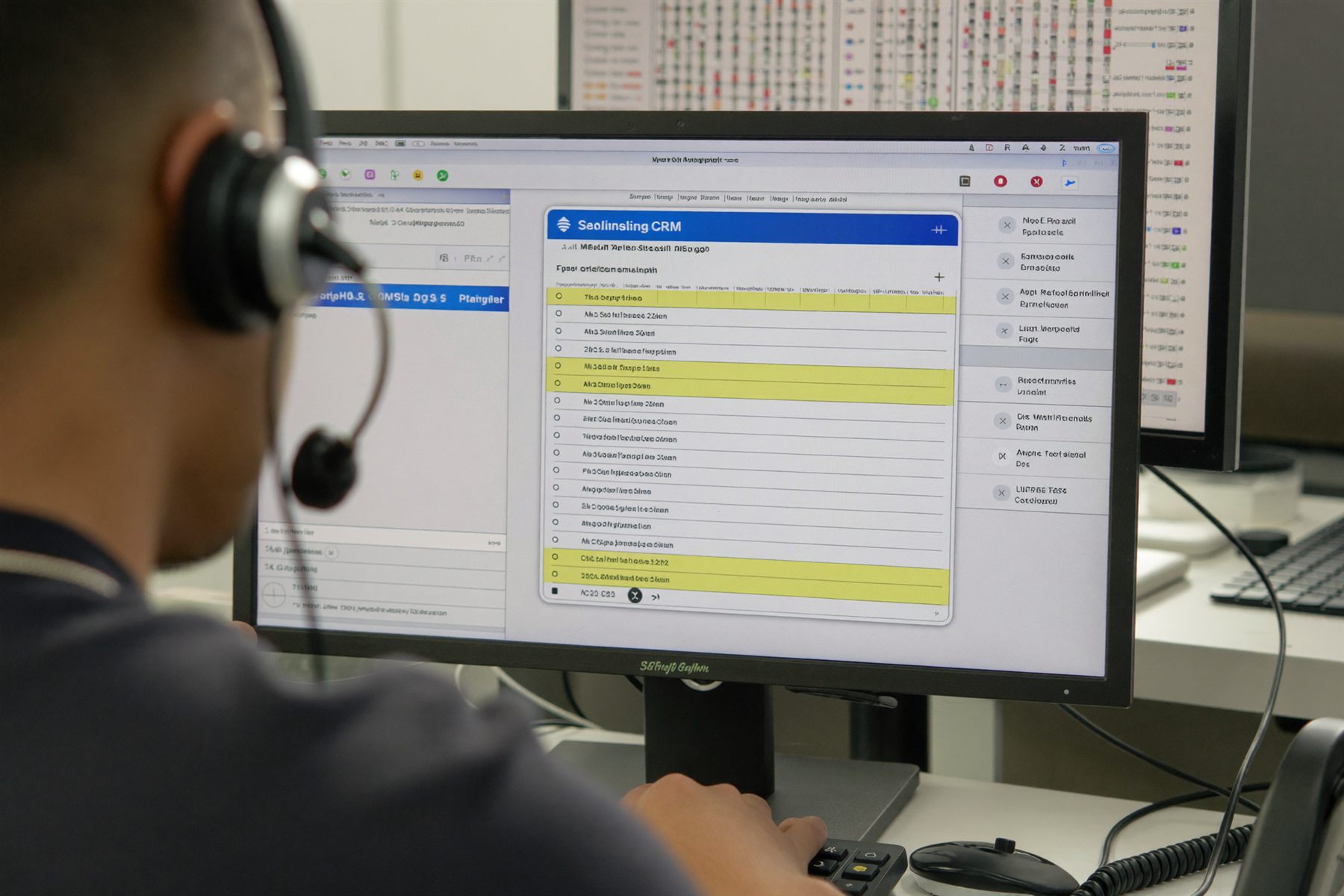 Call agent met headset aan het werk