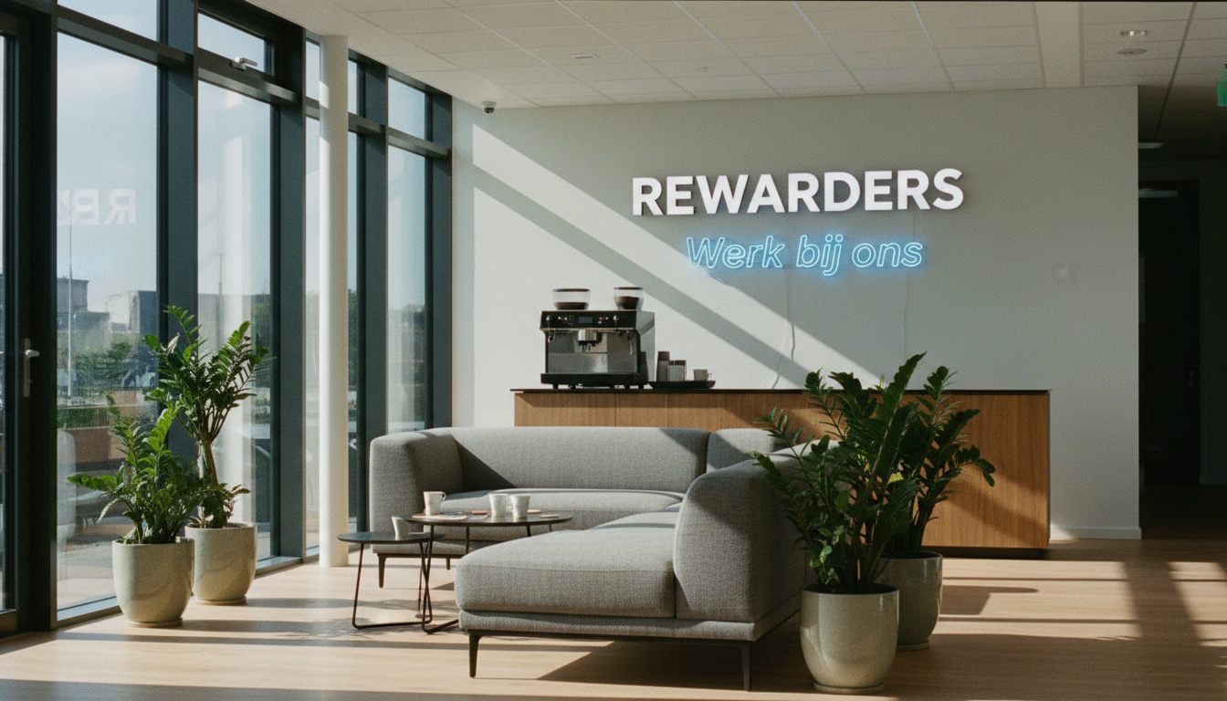 Lounge van Rewarders met de tekst Werk bij ons